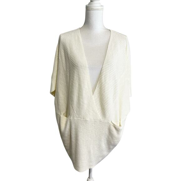 Free People Beach Jaclyn Sweater Size Large Cream Longline V-Neck - Picture 1 of 6
